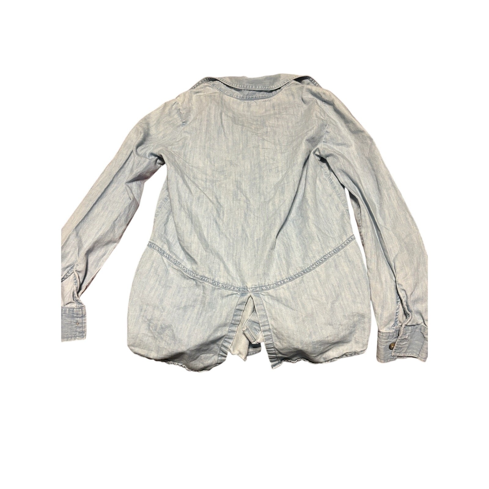 LC Lauren Conrad Womens Chambray Denim Button Front Shirt Light Blue XS Utility