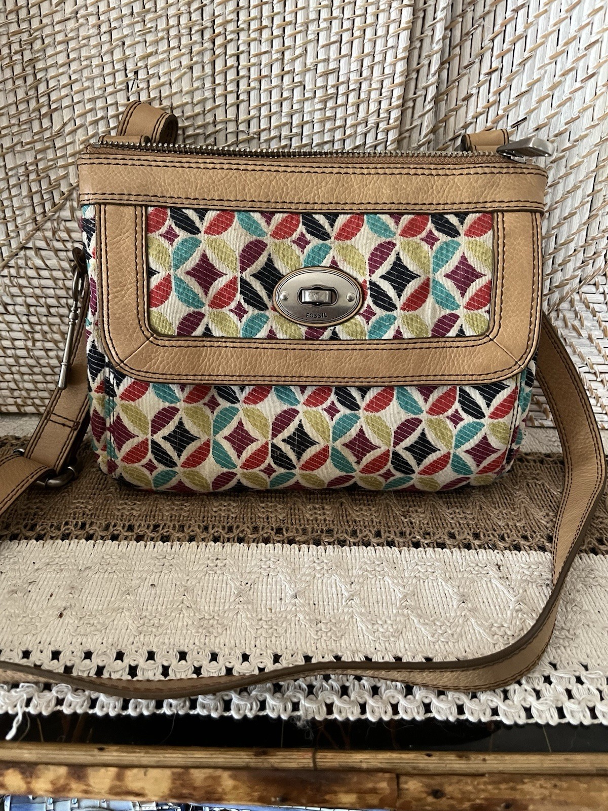 FOSSIL Maddox Shoulder Bag Or Crossbody, Turn Lock Front Zip Closure, Colorful