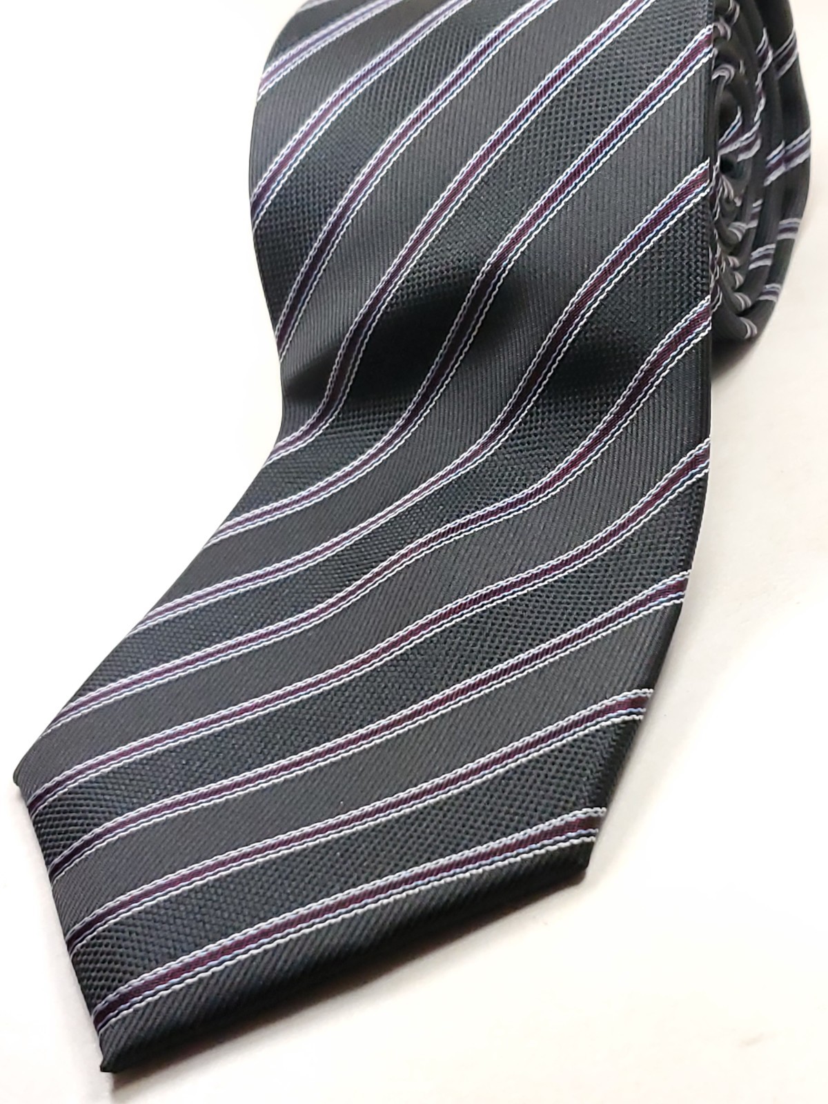WEISHANG Handmade 100% Silk Tie Men’s Black Burgundy Red White Blue Striped NEW
