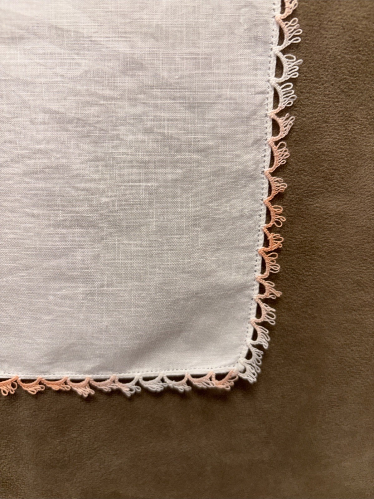 Handkerchief Linen Tatted Pink Blush Edging Vintage Hanky Nice!