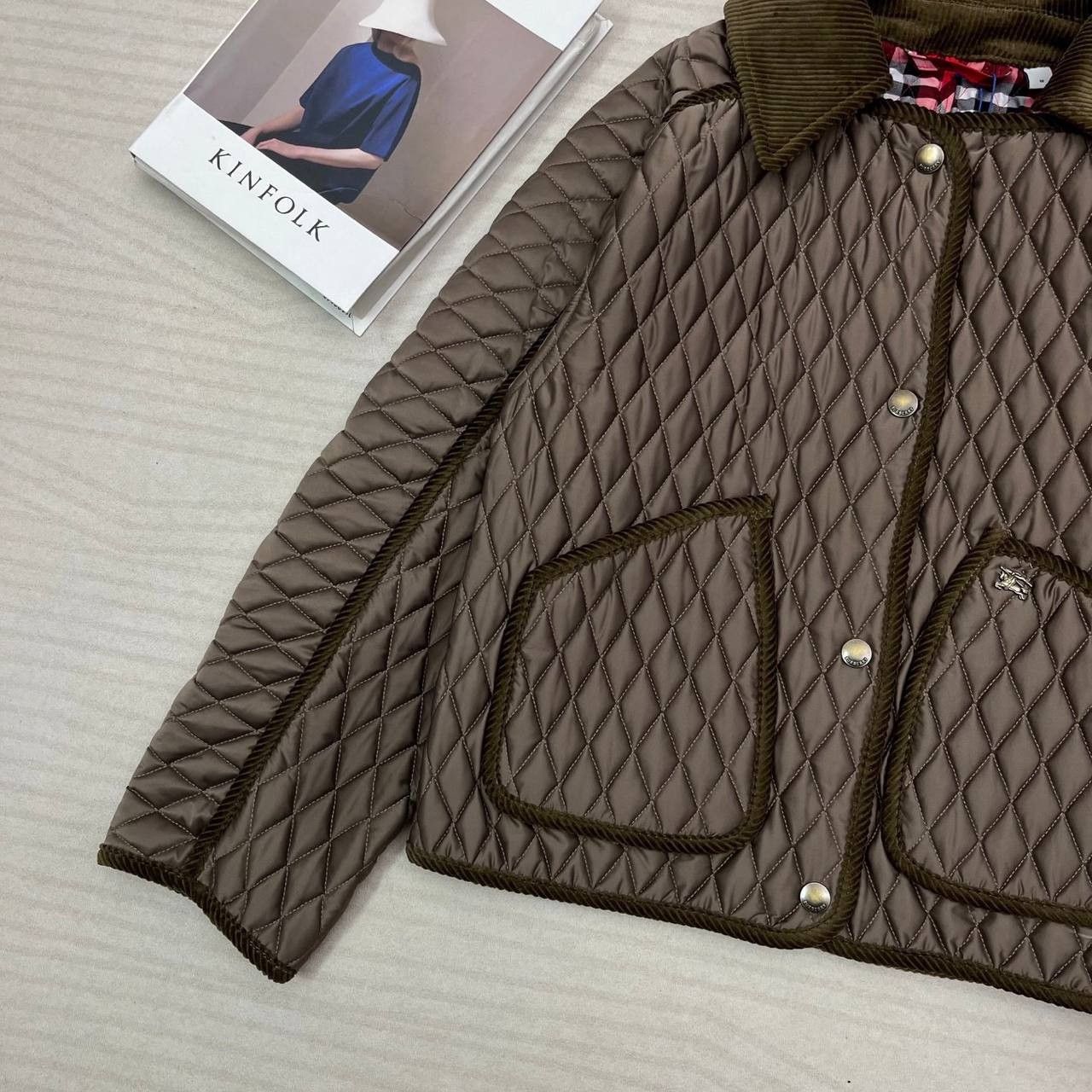 Women Quilted Short Jacket Corduroy Collar Vintage Style Warm