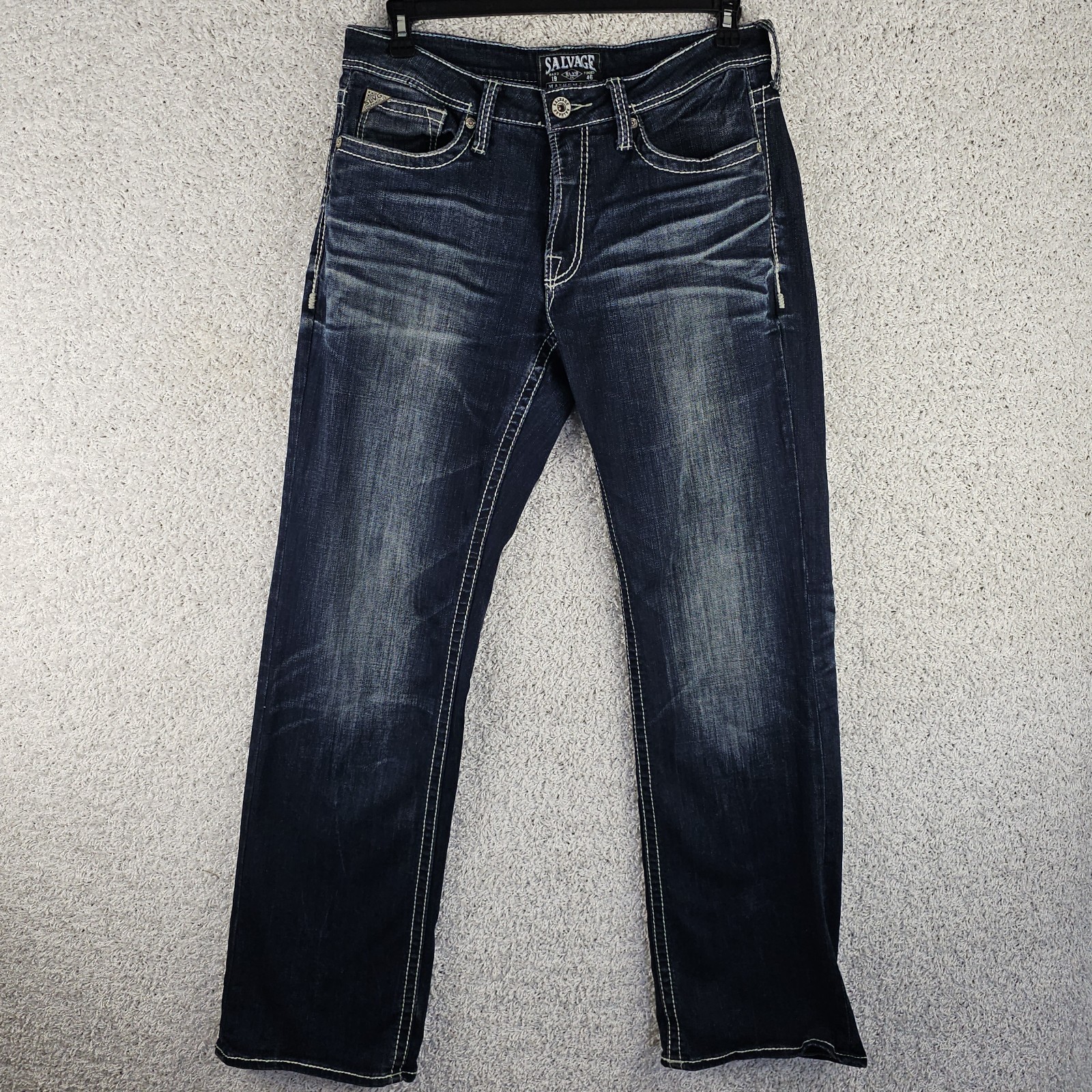 Buckle Salvage Jeans Mayhem Bootcut Fit Dark Wash Denim Mens 34×33.5 Whiskering