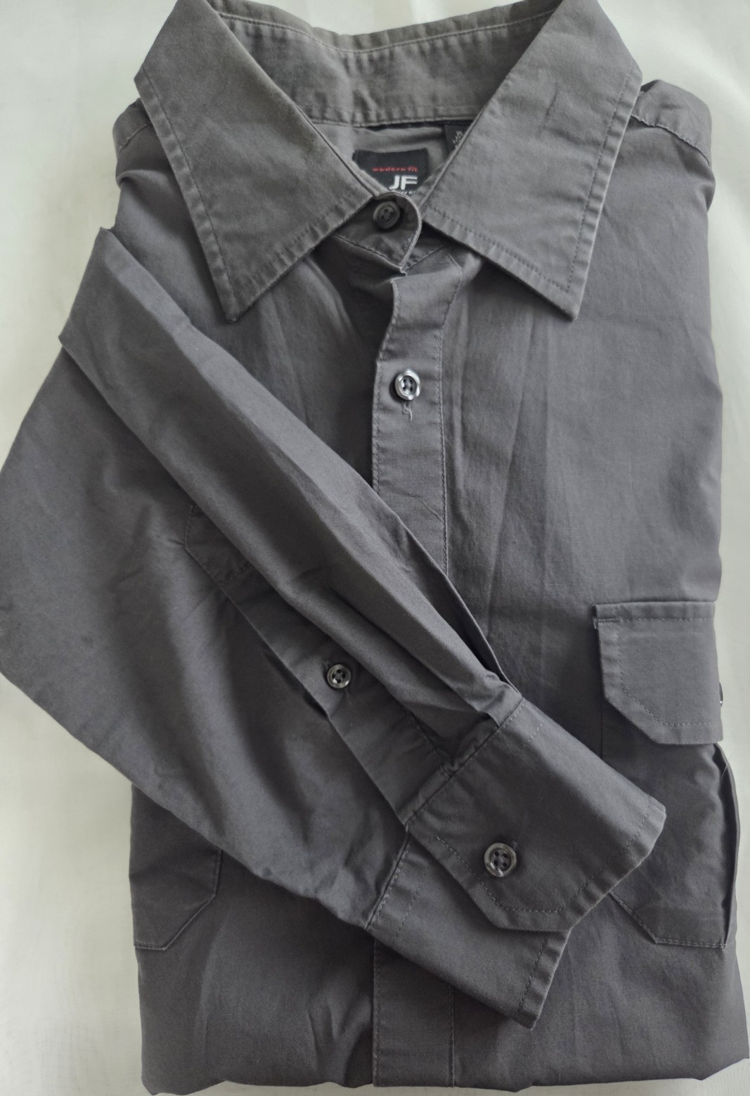 J.Ferrar Modern Fit Gray Solid Stretch Cotton/Spandex Dress Shirt 17-17.5 34/35
