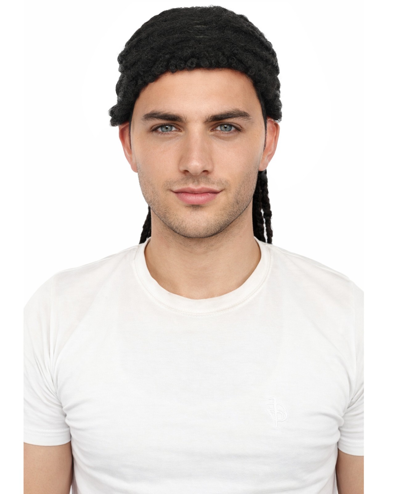 Men Cornrow Braided Dreadlock Wig, Deep obsidian tone, create of synthetic fiber