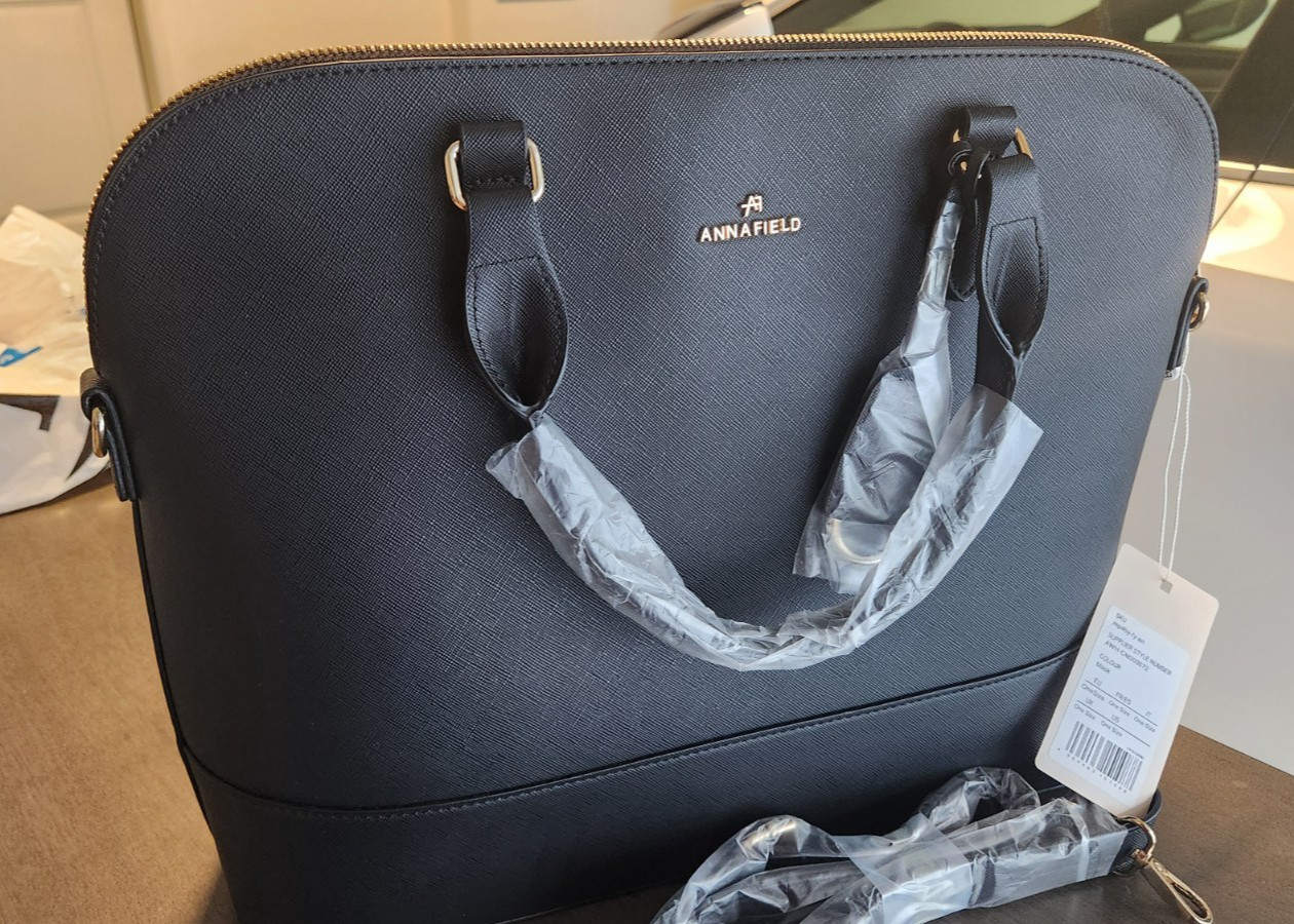 ANNA FIELD Black Saffiano Leather Laptop Tote Crossbody Bag, AWH-CM303672, NWT