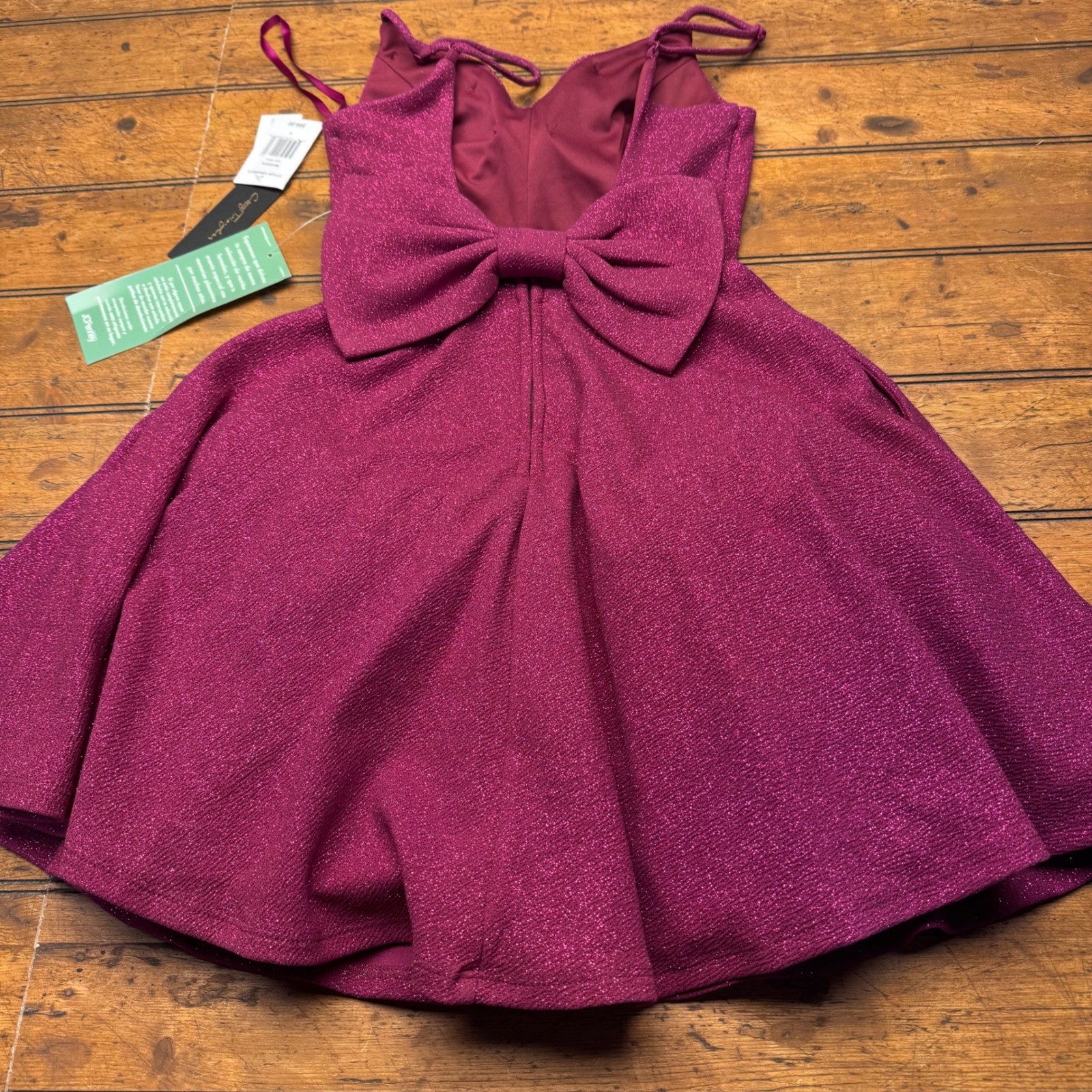 City Triangles Womens Magenta Shimmer Back Bow Fit Flare Mini Dress Size 0 NWT