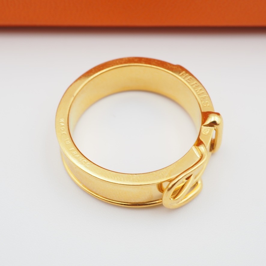 [EXC] HERMES Scarf Ring Belt Motif Design Gold Plating Japan w/Box