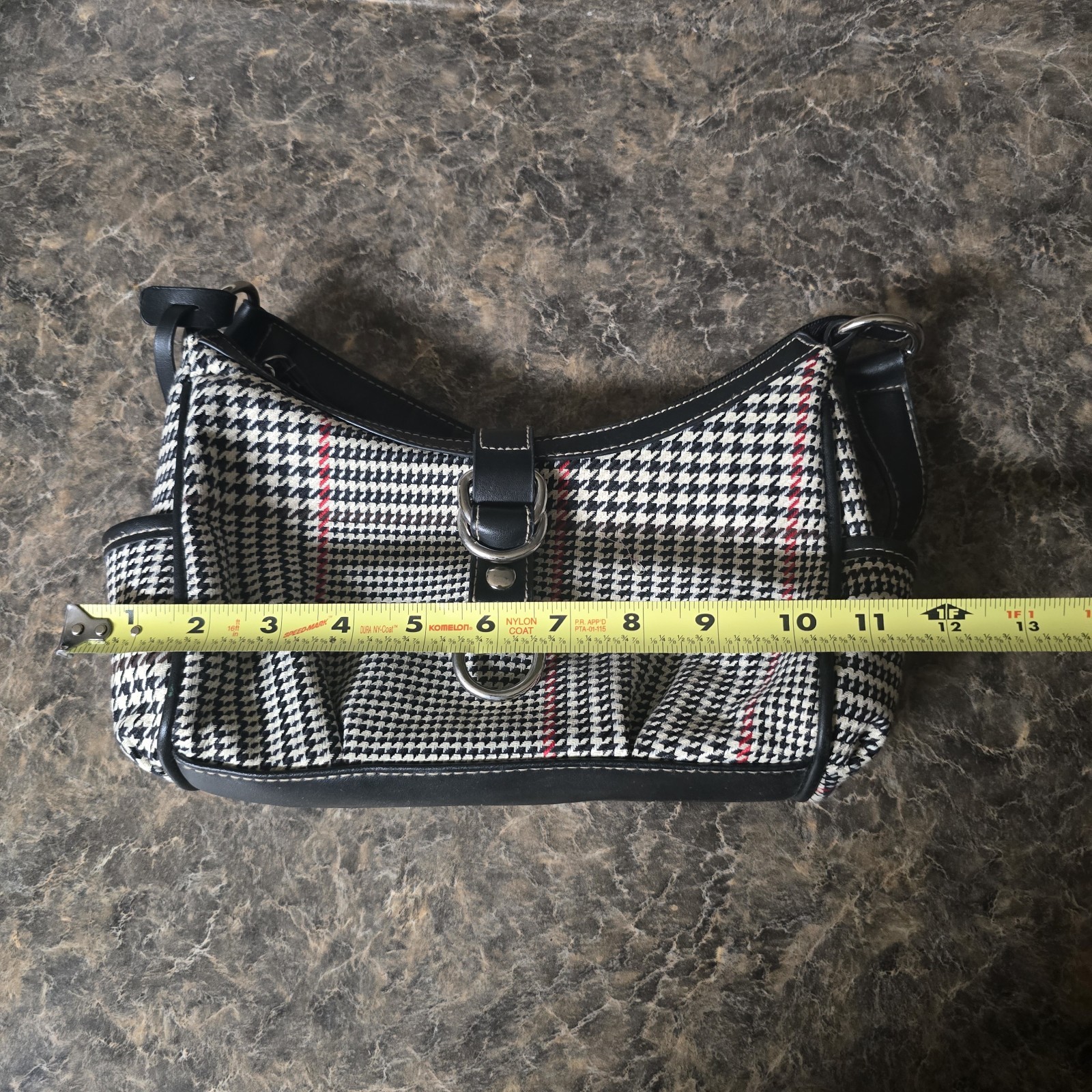 Y2K Vintage Chaps Houndstooth Shoulder Bag Black White Red Buckle Accent Zipper