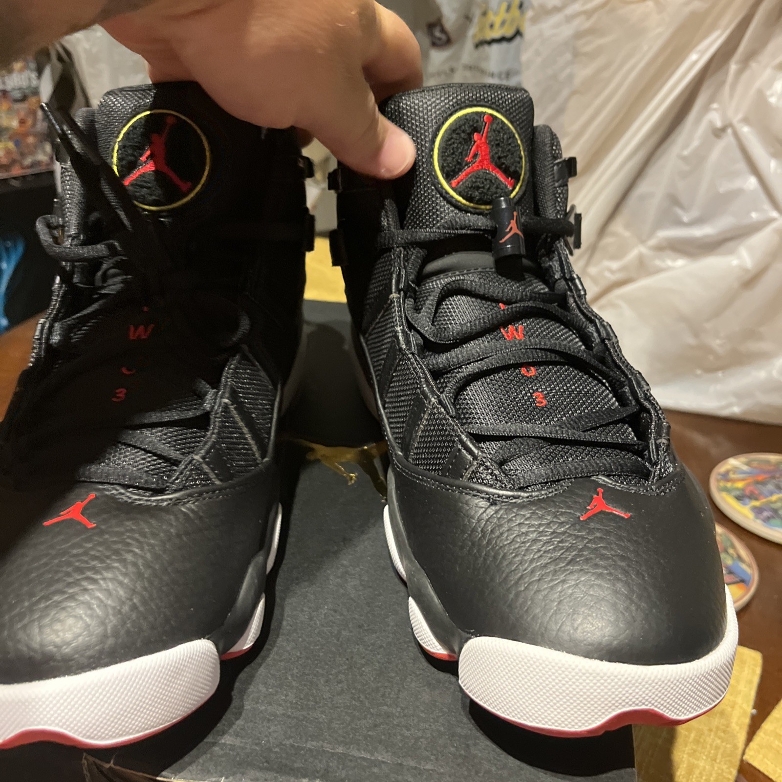 NIKE JORDAN 6 RINGS “PLAYOFFS” BLACK-UNIVERSITY RED-WHITE SZ 10.5 [322992-063 CL