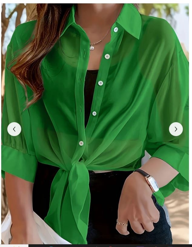 3-Elegant Chiffon Top – Red, Blue, Green (US 1X-3X)