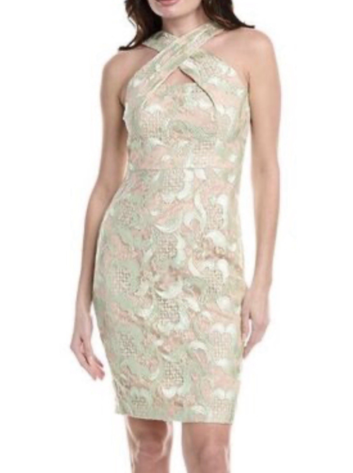 Vince Camuto Women’s Green Criss-Cross Embroidered-Lace Bodycon Dress Size 4