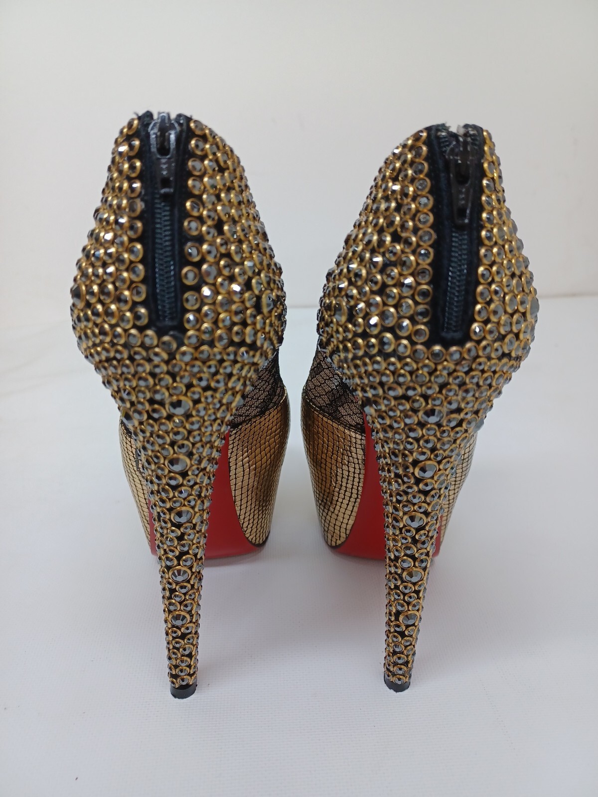 $3600 CHRISTIAN LOUBOUTIN 37 Booties Heels Aeronotoc Strass Platform Gold 160