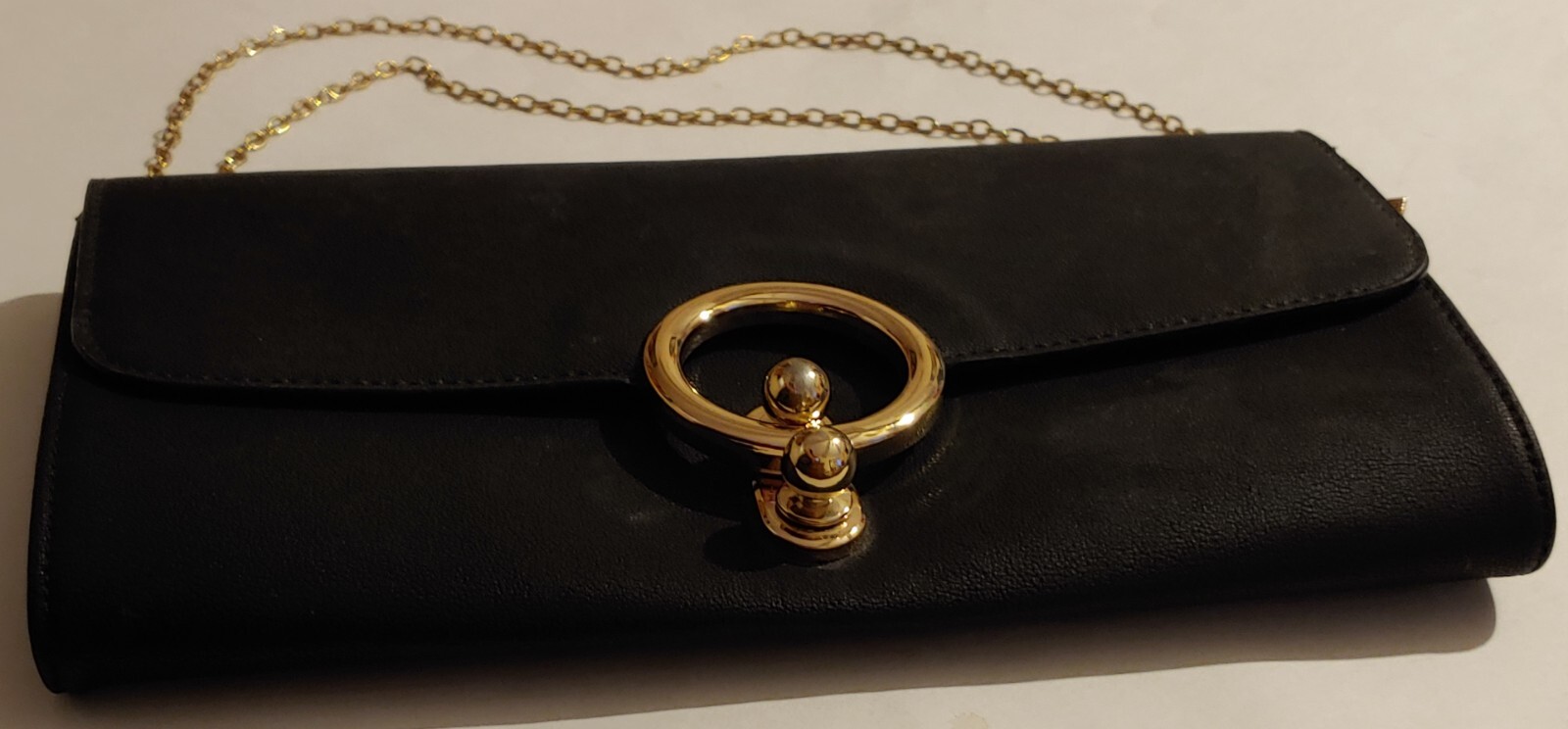 Shoulder Bag Black Faux Leather ( Snap As Shown ) Chain Strap – 12 in x 6 1/4 in