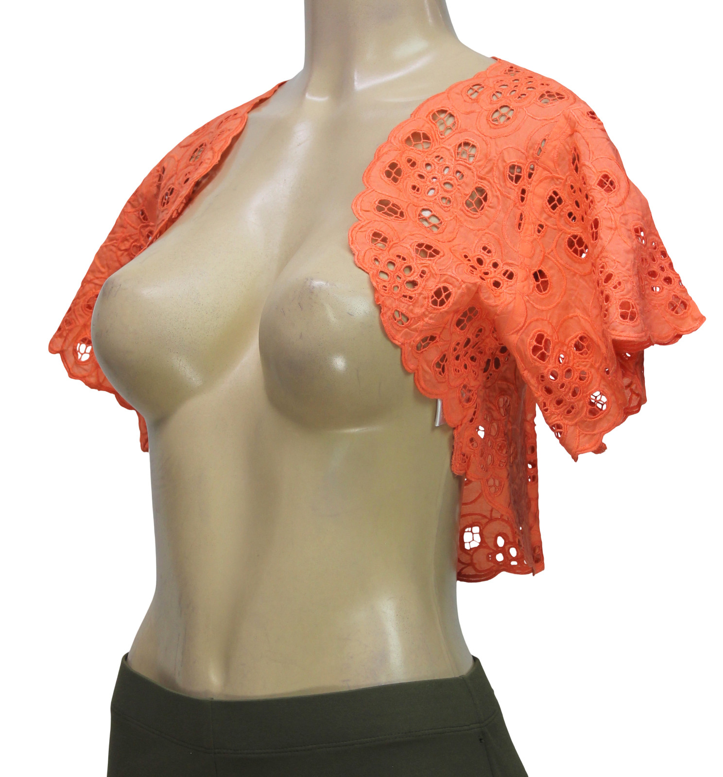 Hibis Lace Works Eyelet Cropped Top Shrug Embroidered Passion Fruit Size M