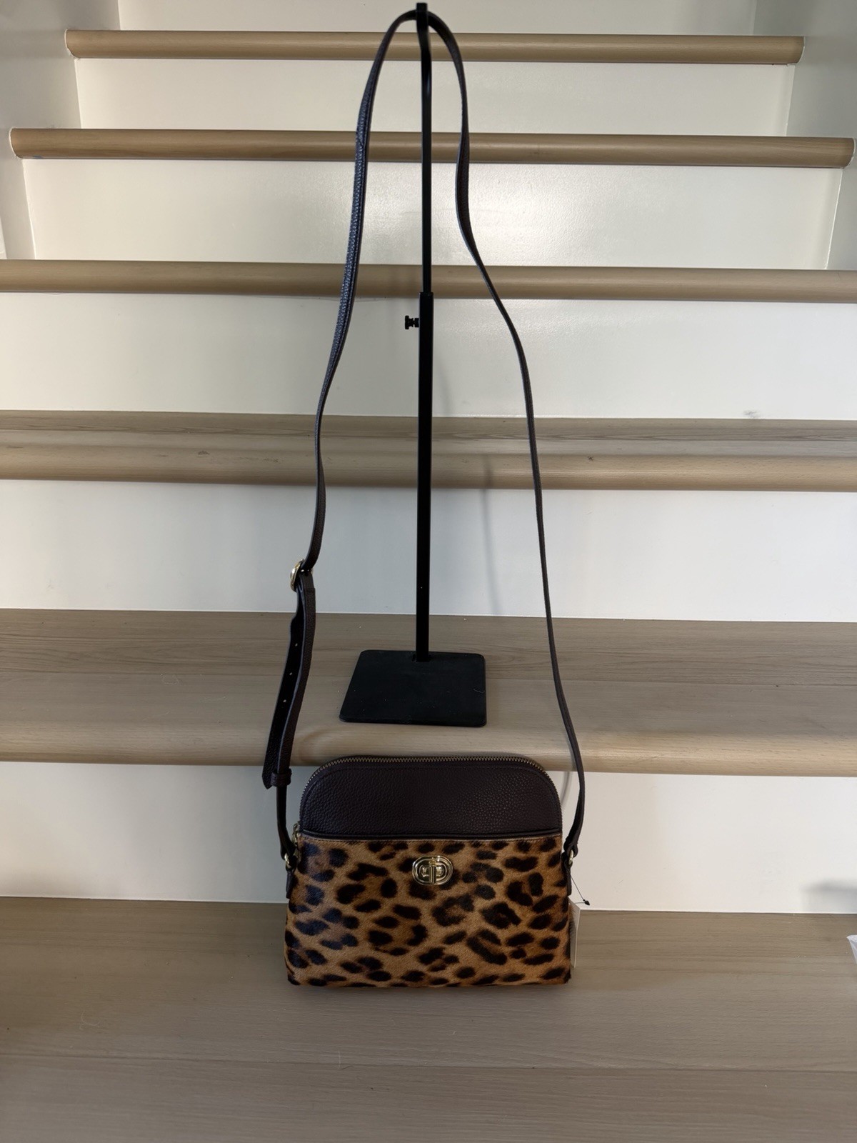 Talbots – CALF HAIR CROSSBODY, Leopard Print Zip Top, Gold Hardware, never used
