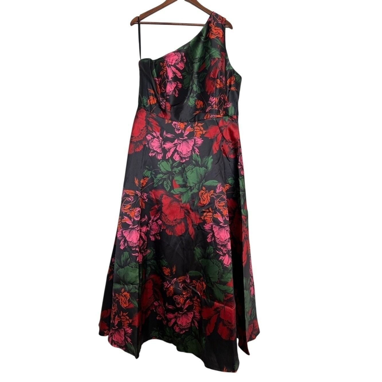Hutch Cassandra One Shoulder Floral Mikado A-Line Maxi Gown Size 16W NWT