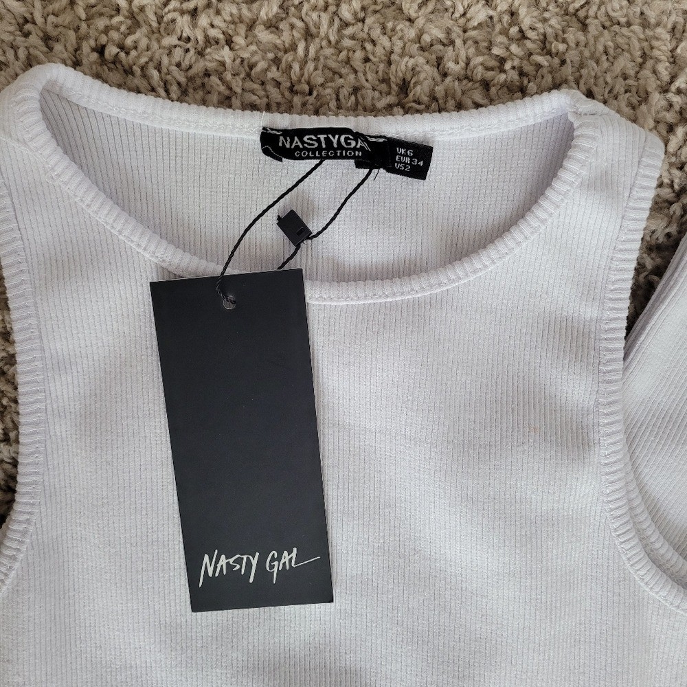 Nasty Gal high Ribbed Racer white Midi Dress size 2 Sleeveless
