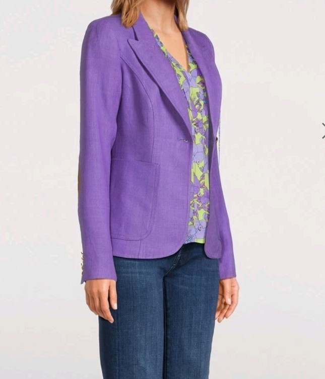 SMYTHE Duchess Linen Patch Pocket Blazer in Violet Like New Size US 4
