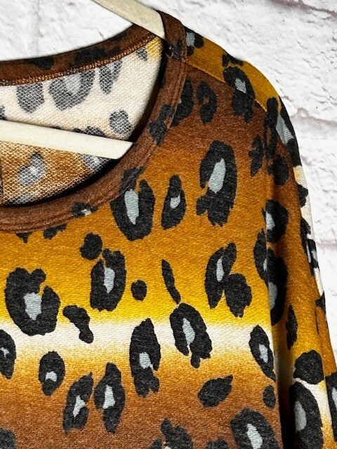 3X New Faded Leopard Black Brown Yellow Ivory Sage Stretchy Knit Tee Shirt Top