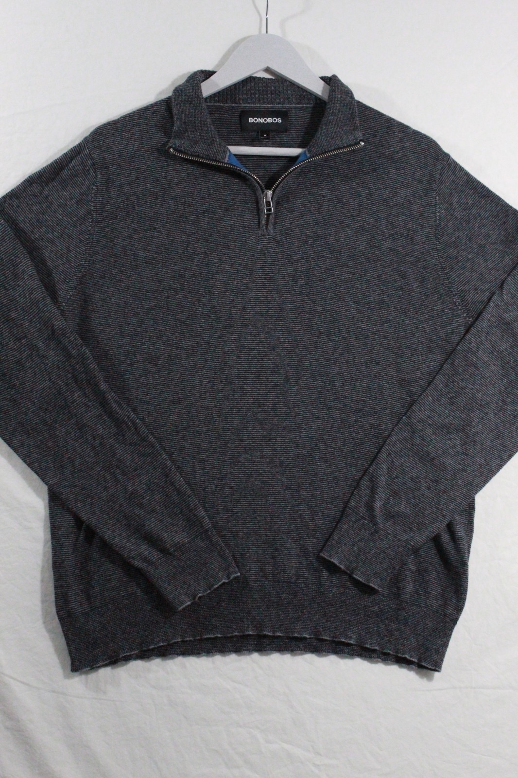 Bonobos Sweater Men’s M Standard Fit Gray 100% Lambswool Mock Neck 1/4 Zip Top
