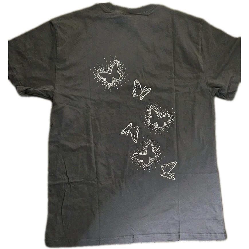 Victoria’s Secret Pink Bling Rhinestone Butterflies Campus Tee Shirt Coal XS-L