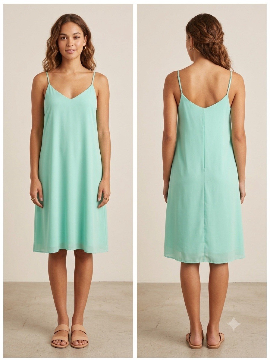 Let Them Eat Cake Green V-Neck Chiffon Slip Dress Spaghetti Strap L