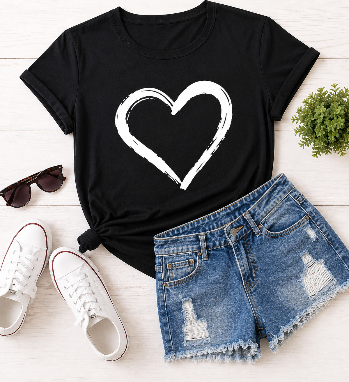 Women’s Heart Graphic T Shirt Casual Short Sleeve Crew Neck Love Print Tee