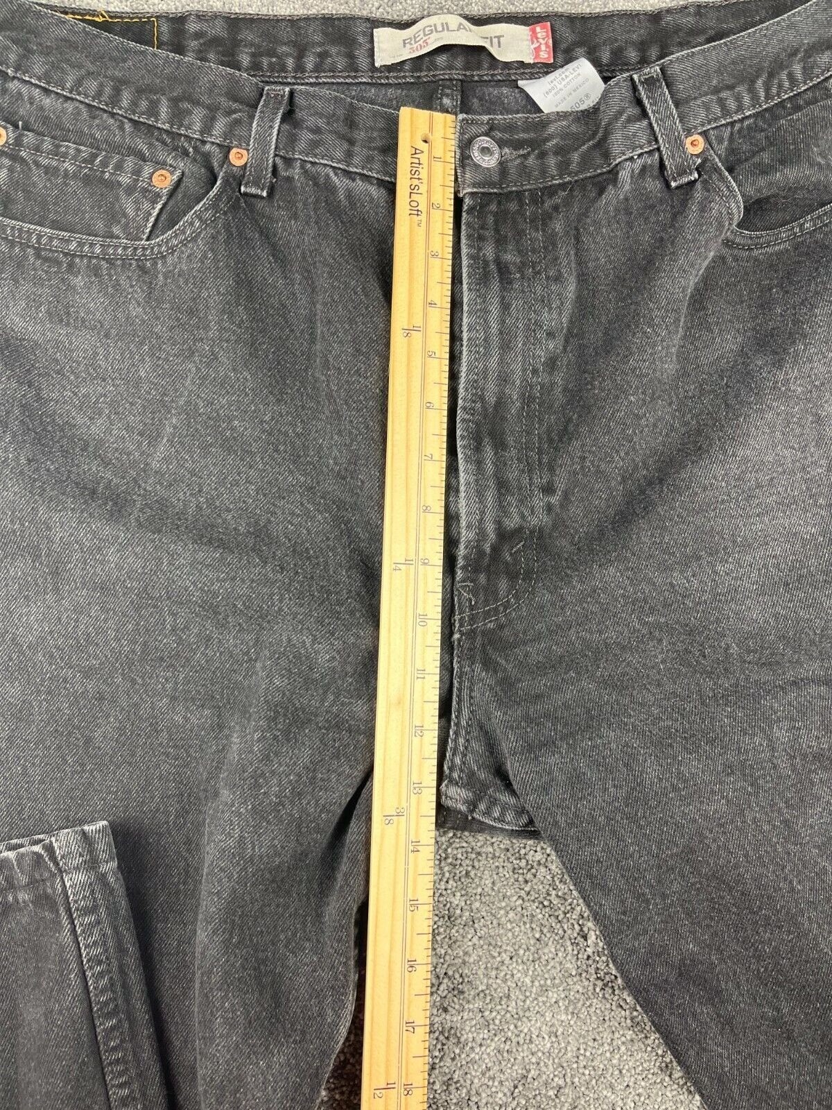 Levis 505 Regular Fit Mens Jeans W42 L30 Black Denim