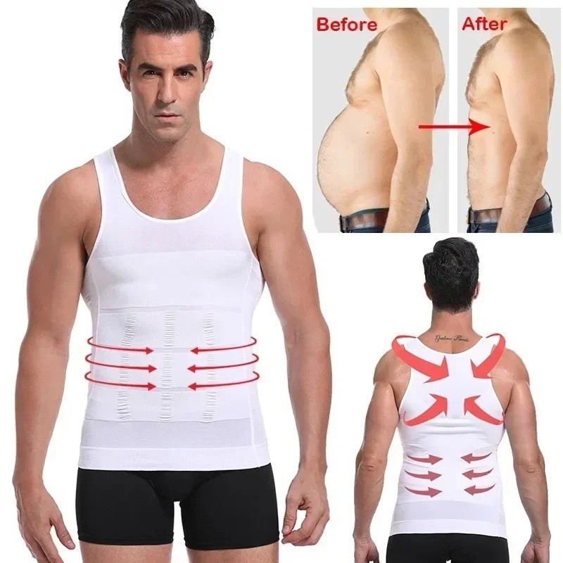 Mens Slimming Body Shaper Belly Chest Compression Vest Girdle T-Shirt Tank Top