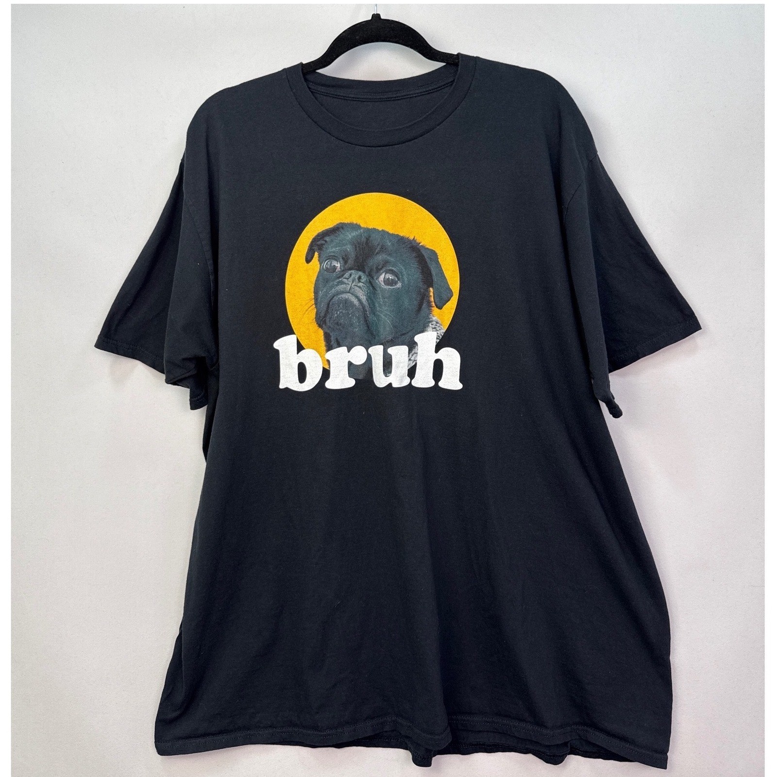 Bruh Pug Dog Graphic T-Shirt Black Short Sleeve Crewneck Cotton Tee Mens XL