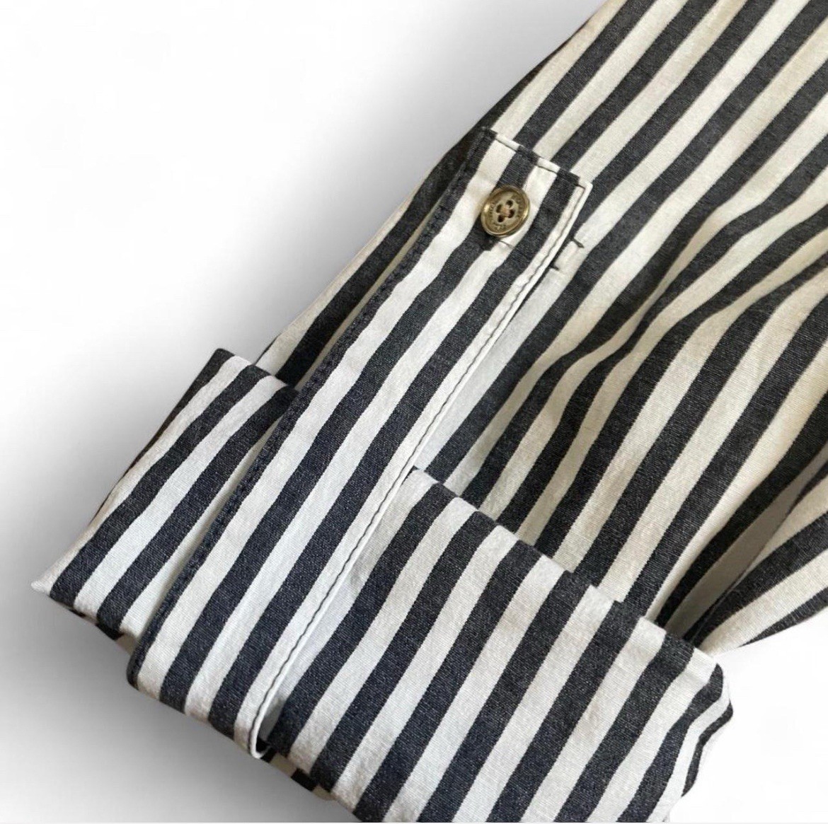 Michael Kors Black White Striped Zip Button-Up Blouse M