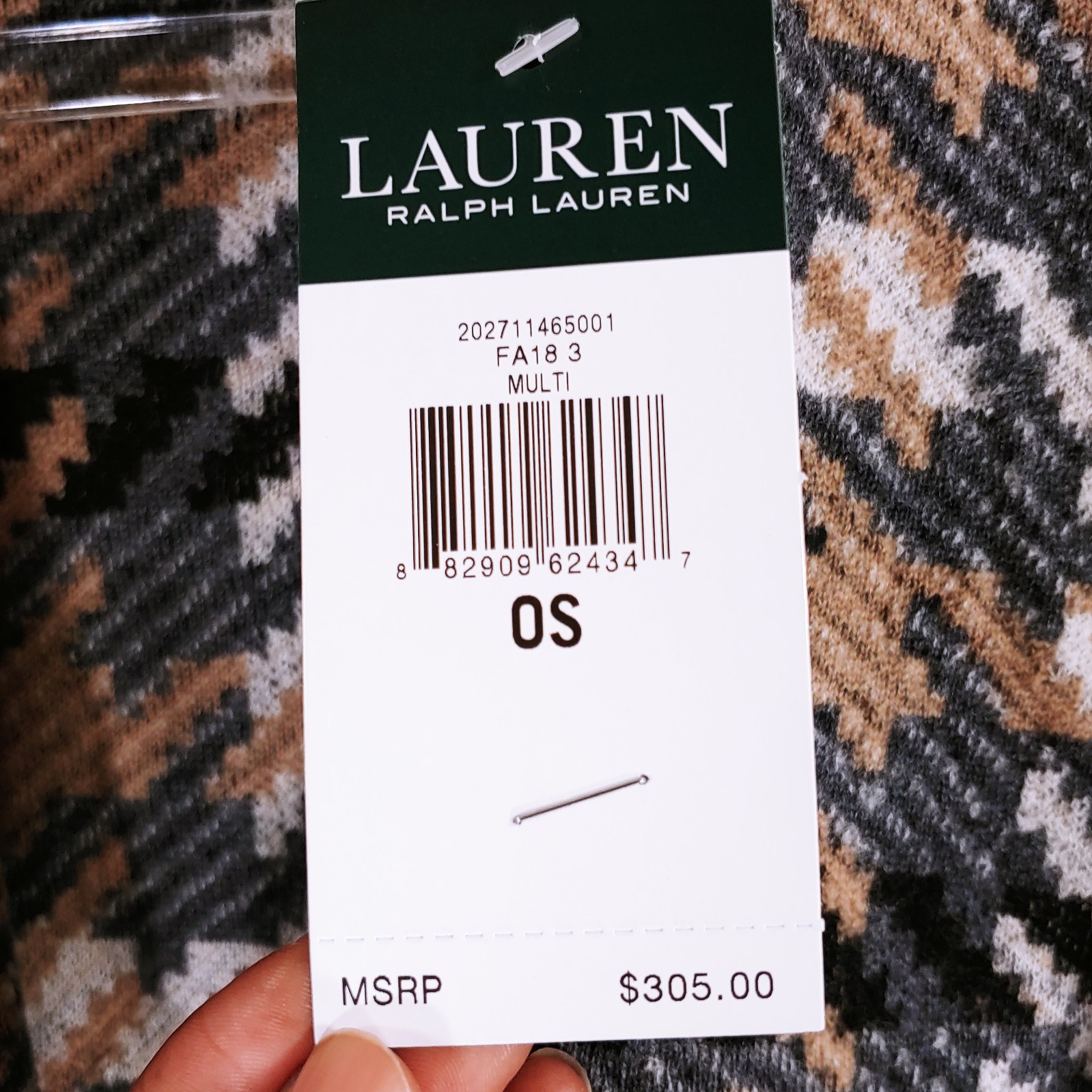 $305 New Lauren Ralph Lauren Long Coat Womens 1X OS Wool Jacket Geometric