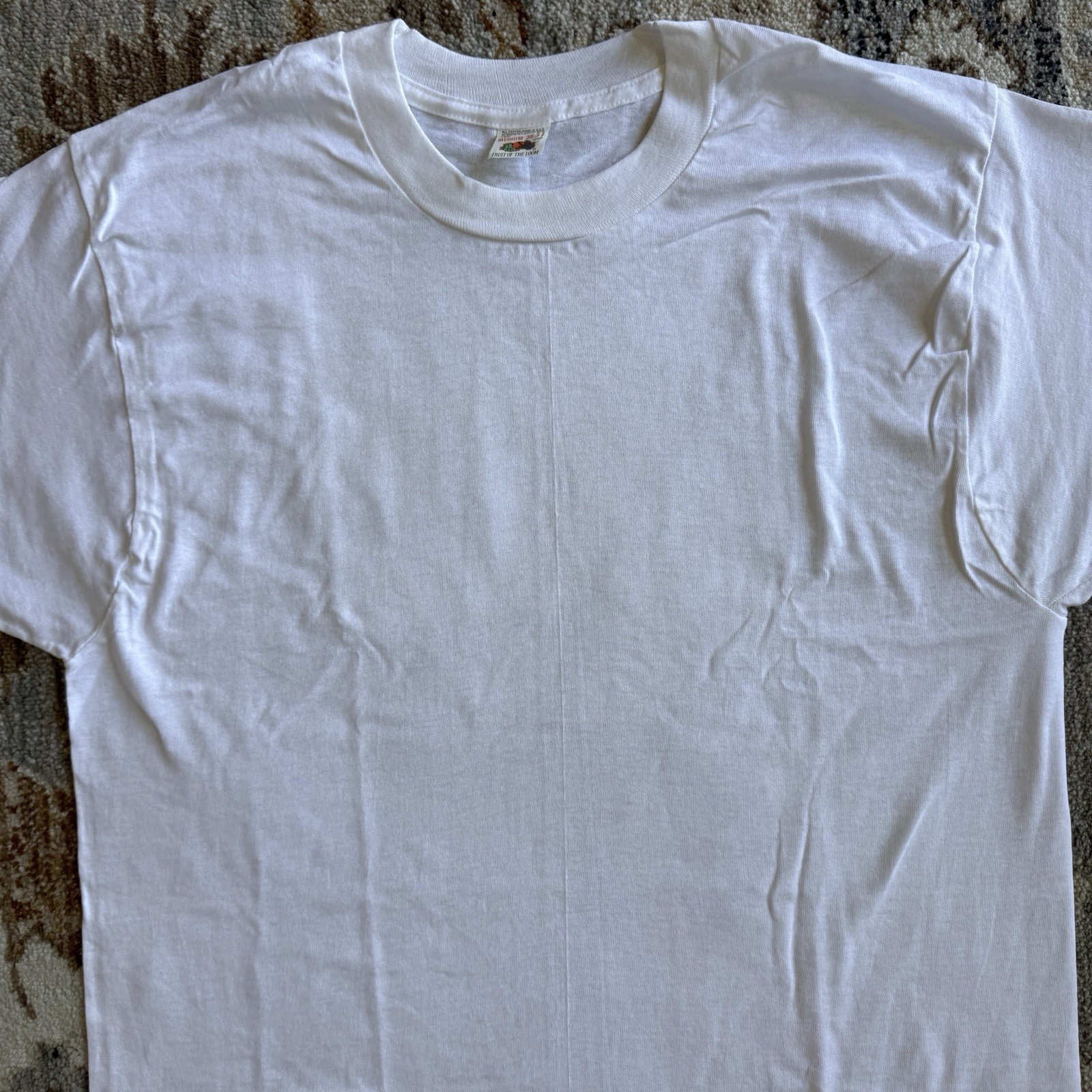 Vintage 1980s Plain Blank White Tee Men’s Size Medium USA Made Single Stitch NEW