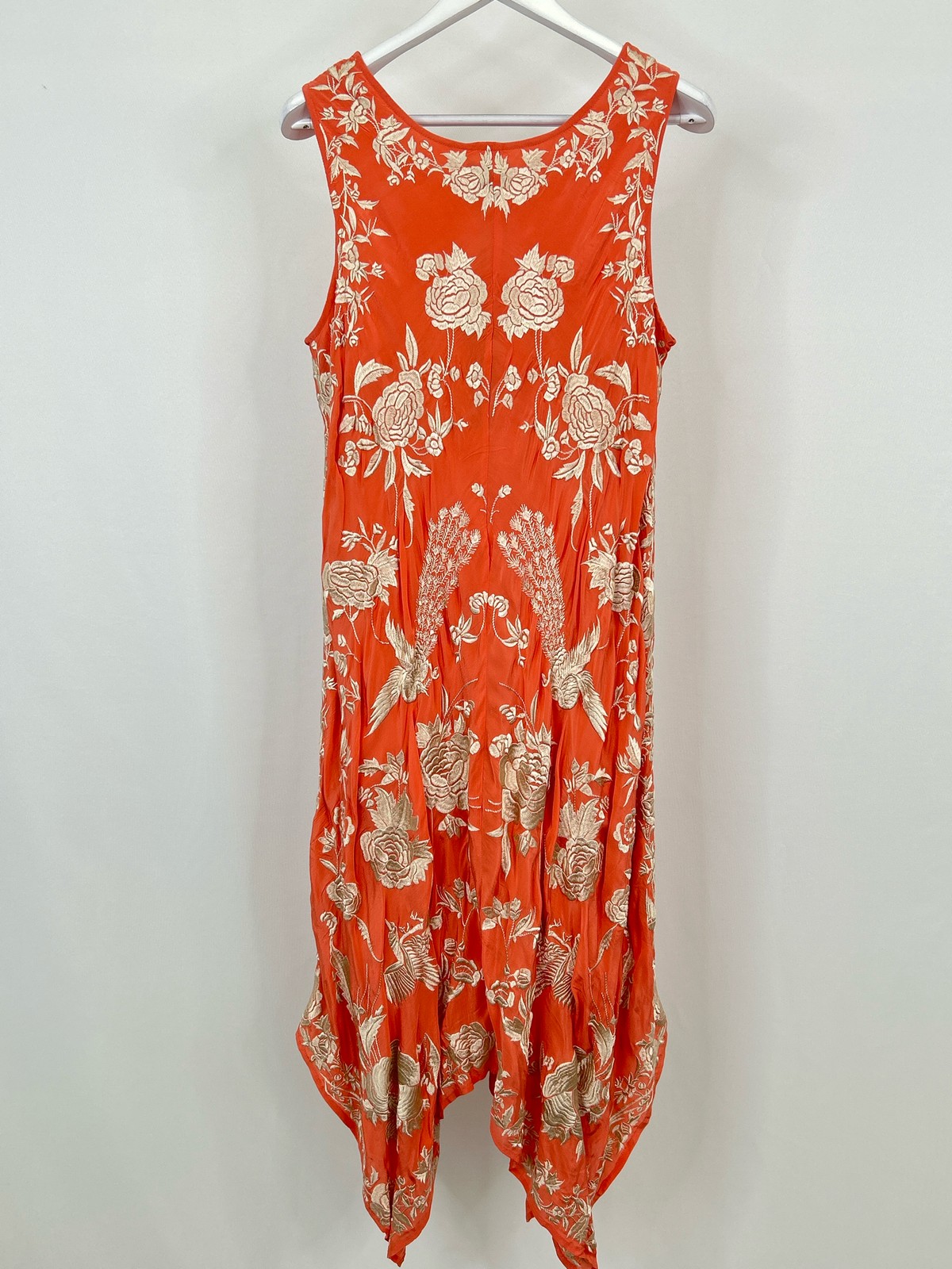 TOLANI NWT Size L Apricot & Gold Floral Embroidered Shelley Cupro Women Dress