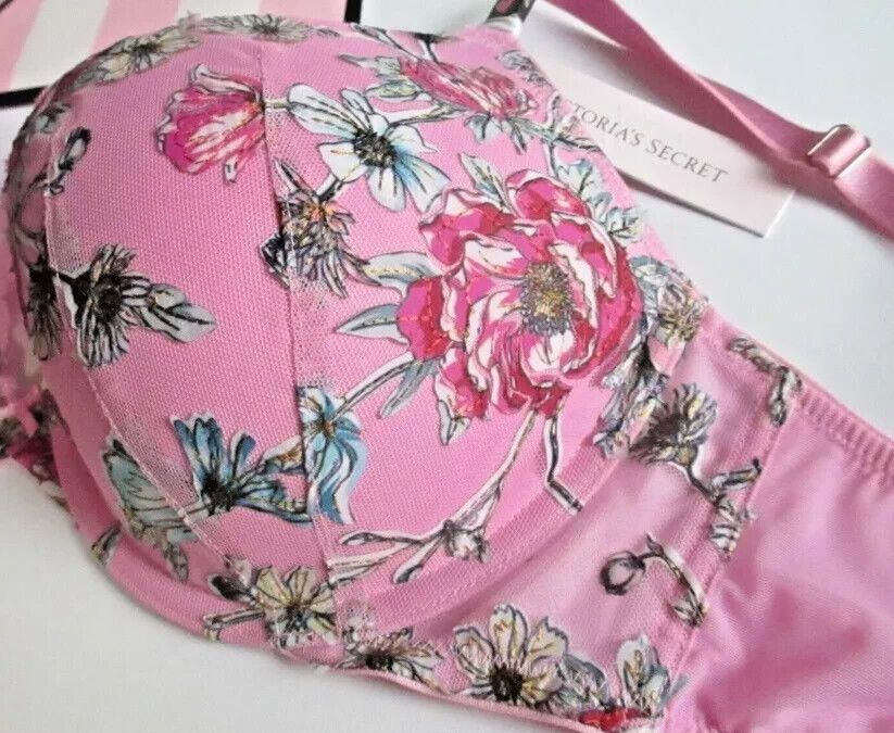 38C Raised Pink Posey Daisy Embroidery Dream Angels Victorias Secret PU UW Bra
