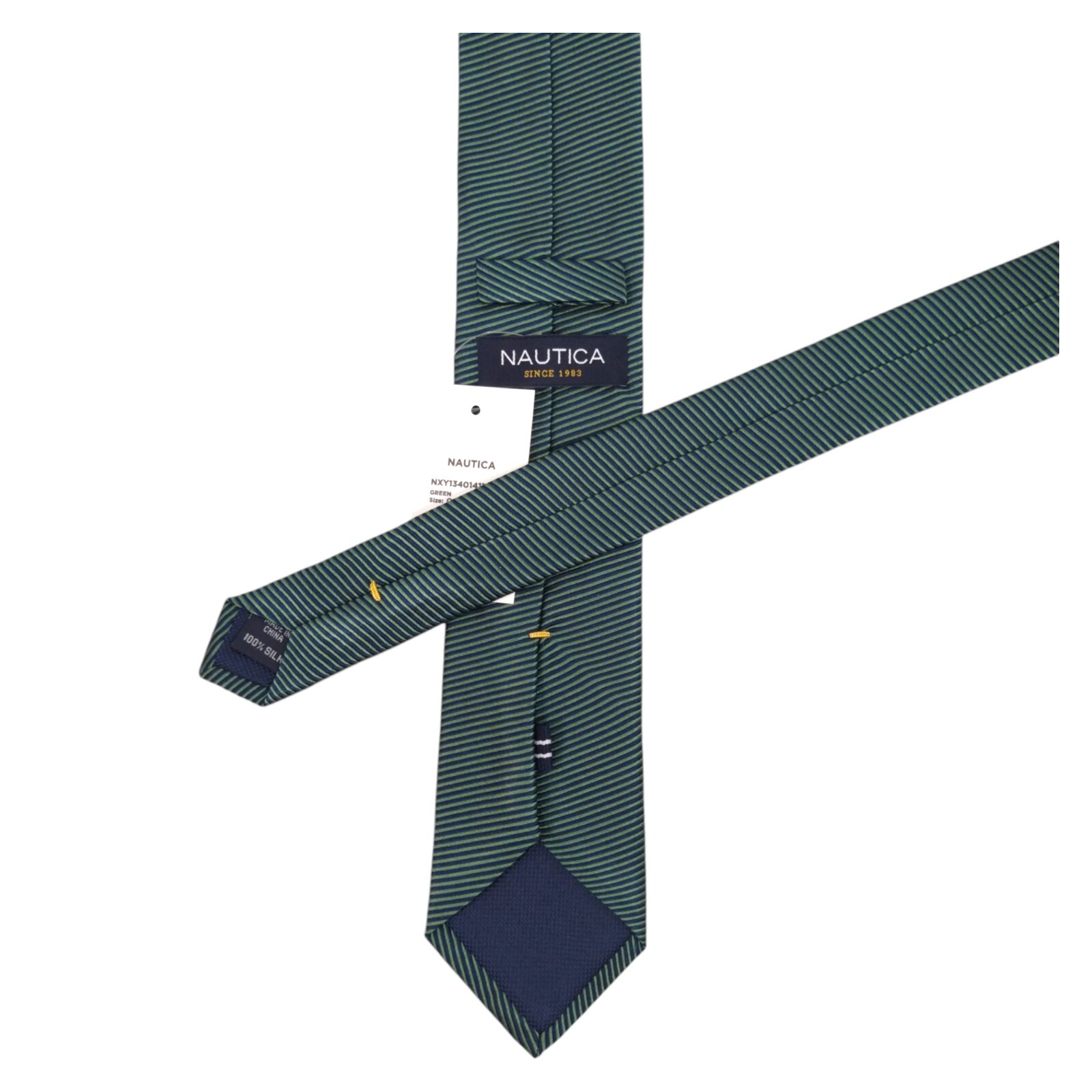 NAUTICA Mens Silk Tie Green Navy Thin Striped Woven 2.75 Slim Designer Necktie