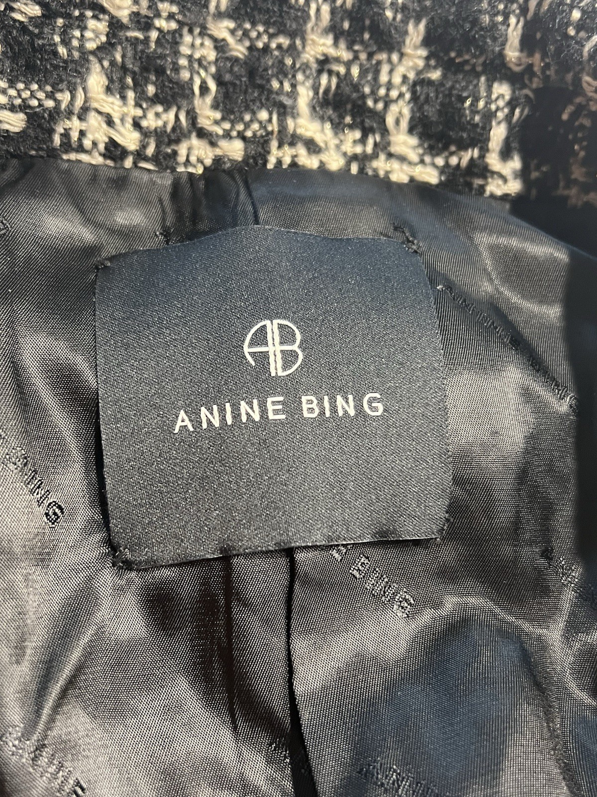 Anine Bing Madeleine Tweed Blazer Lined Double Breasted Jacket Medium