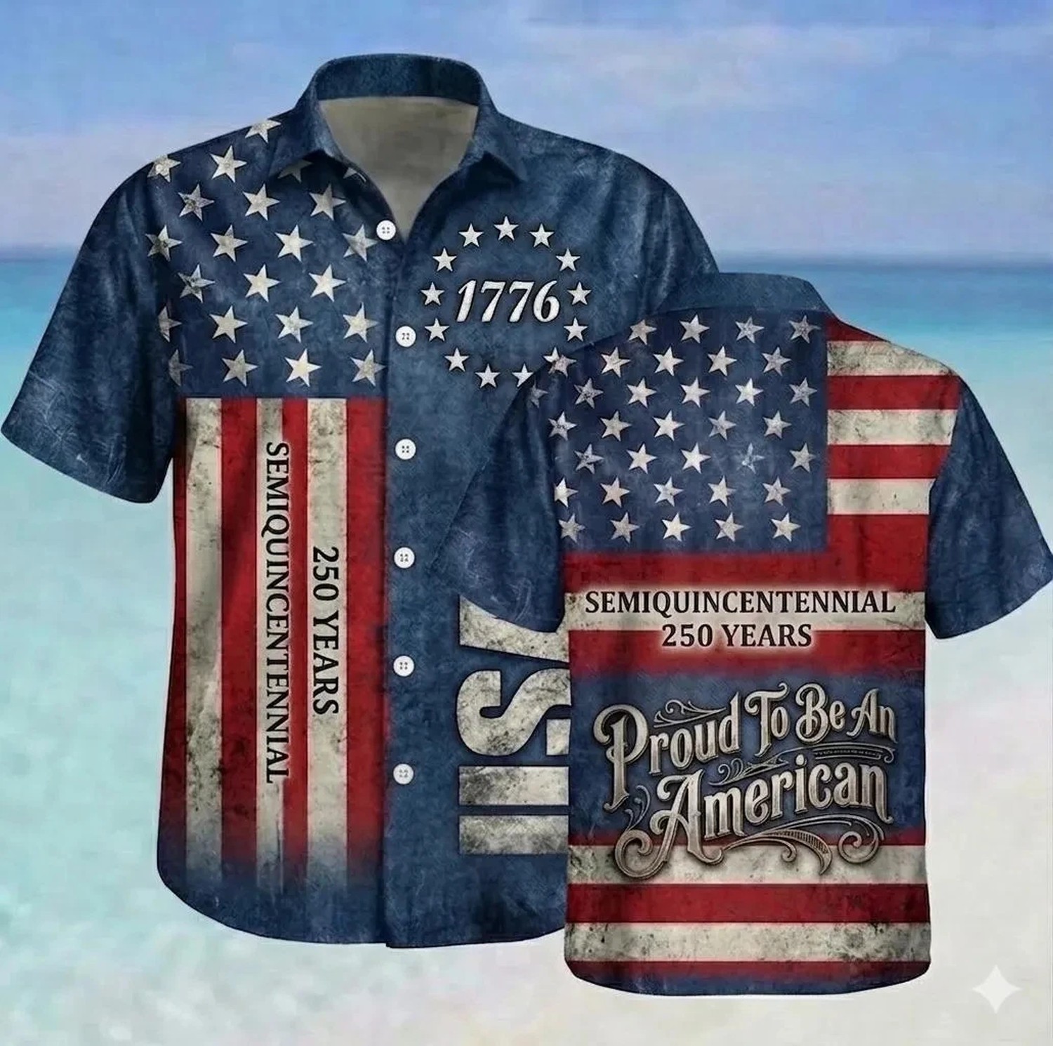 Vintage USA Flag 250th Anniversary Hawaiian Shirt Patriotic 4th of July Gift 177