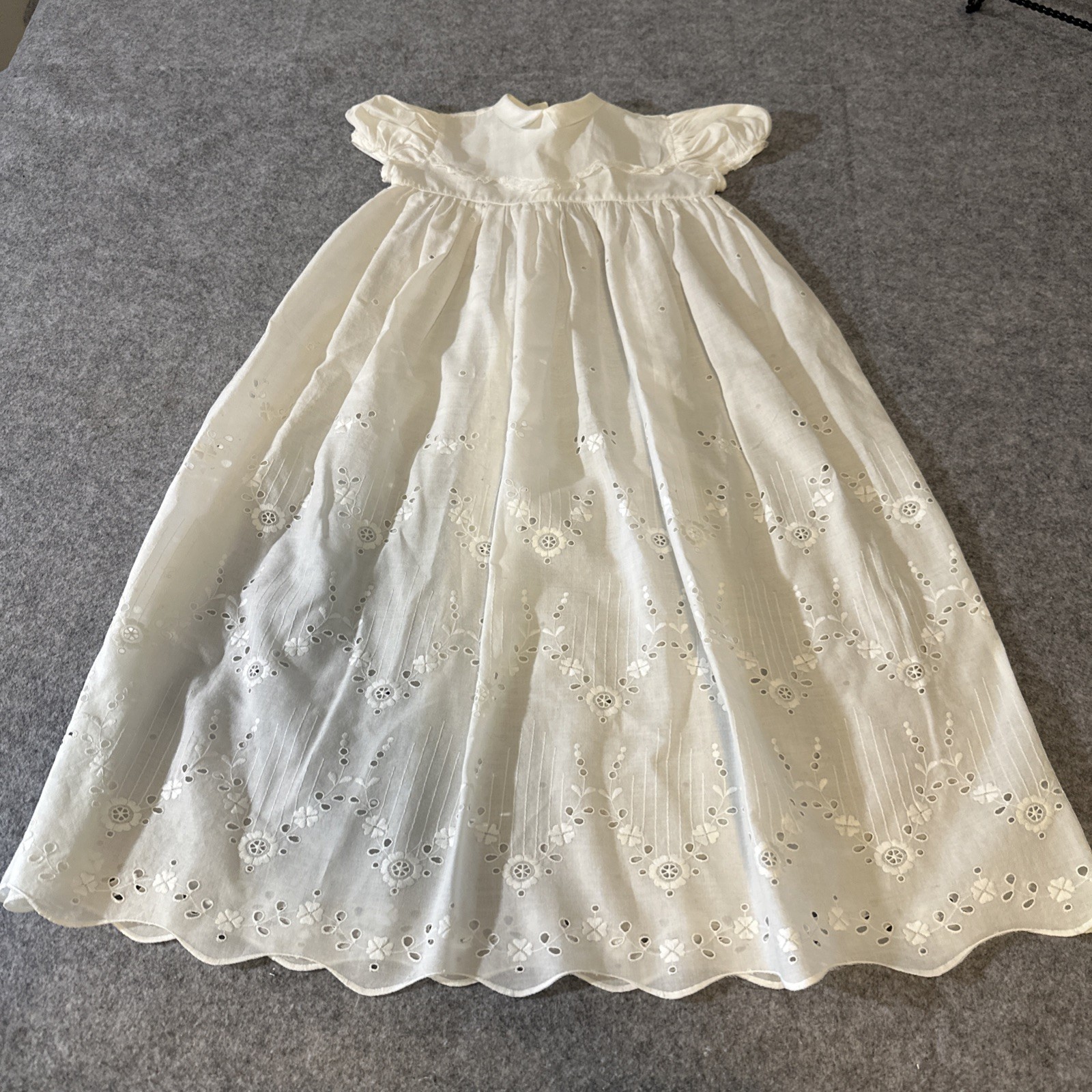 Christening Long Dress Infant 0-3 Months White Eyelet w/slip Baptism France