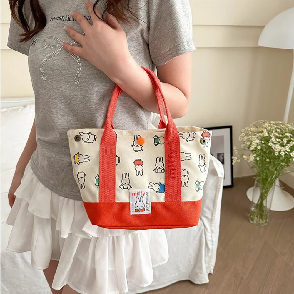 Miffy Cute Cartoon Rabbit Canvas Handbag Embroidery Fashion Multifunctional Bag