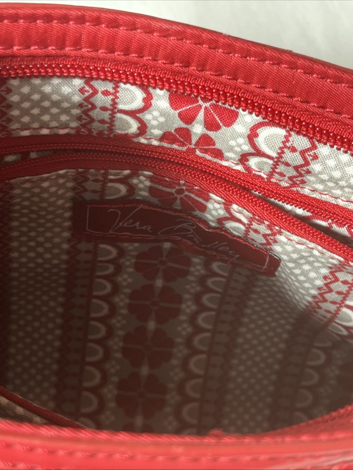 Vera Bradley Vintage Quilted Shoulder Bag Red Microfiber Purse Logo Stitching