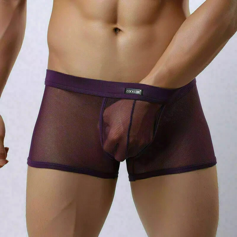 VARIOUS Men’s Sexy Transparent Spandex Fishnet Boxer Shorts – Adult Underwear