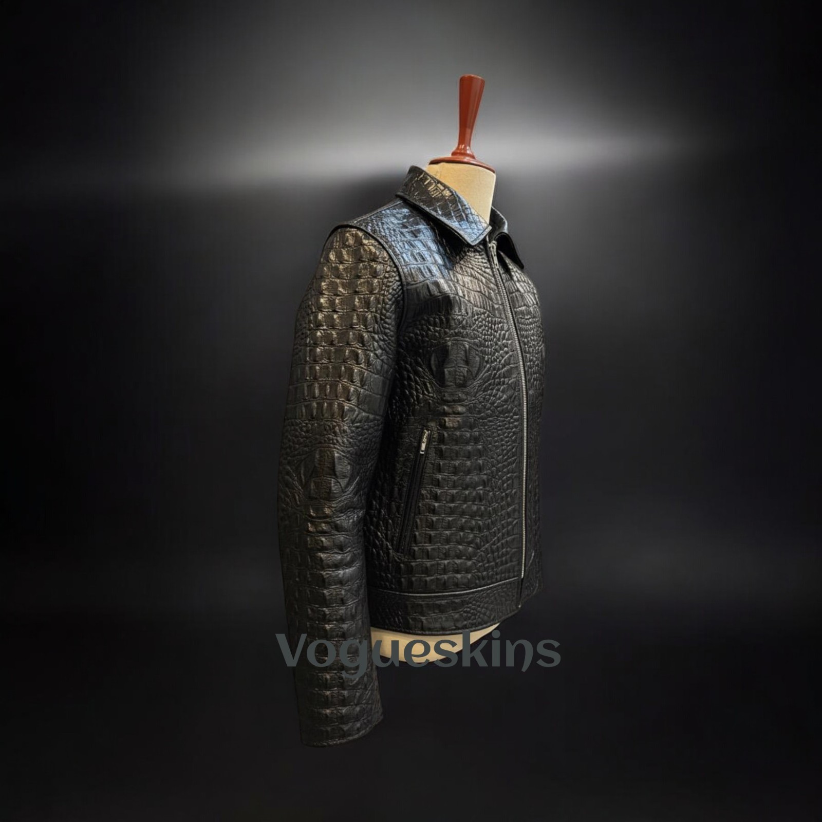 Men’s Black Leather Jacket Crocodile Embossed Pattern Alligator Leather Jacket