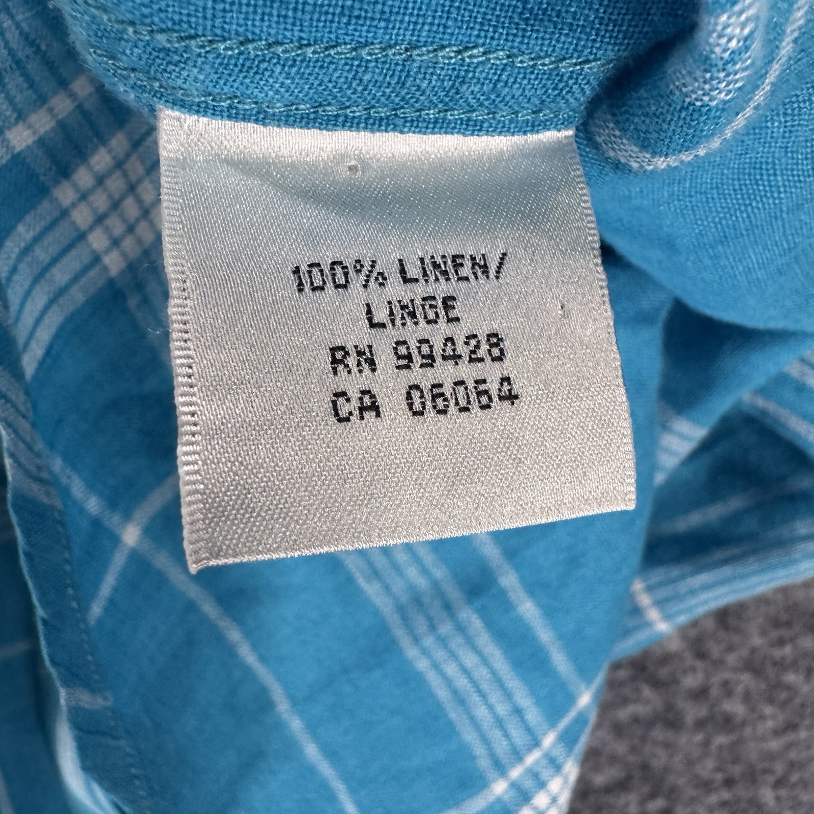 Bugatchi Linen Shirt Mens Lrg Blue Check Shaped Fit Button Up Short Sleeve A161