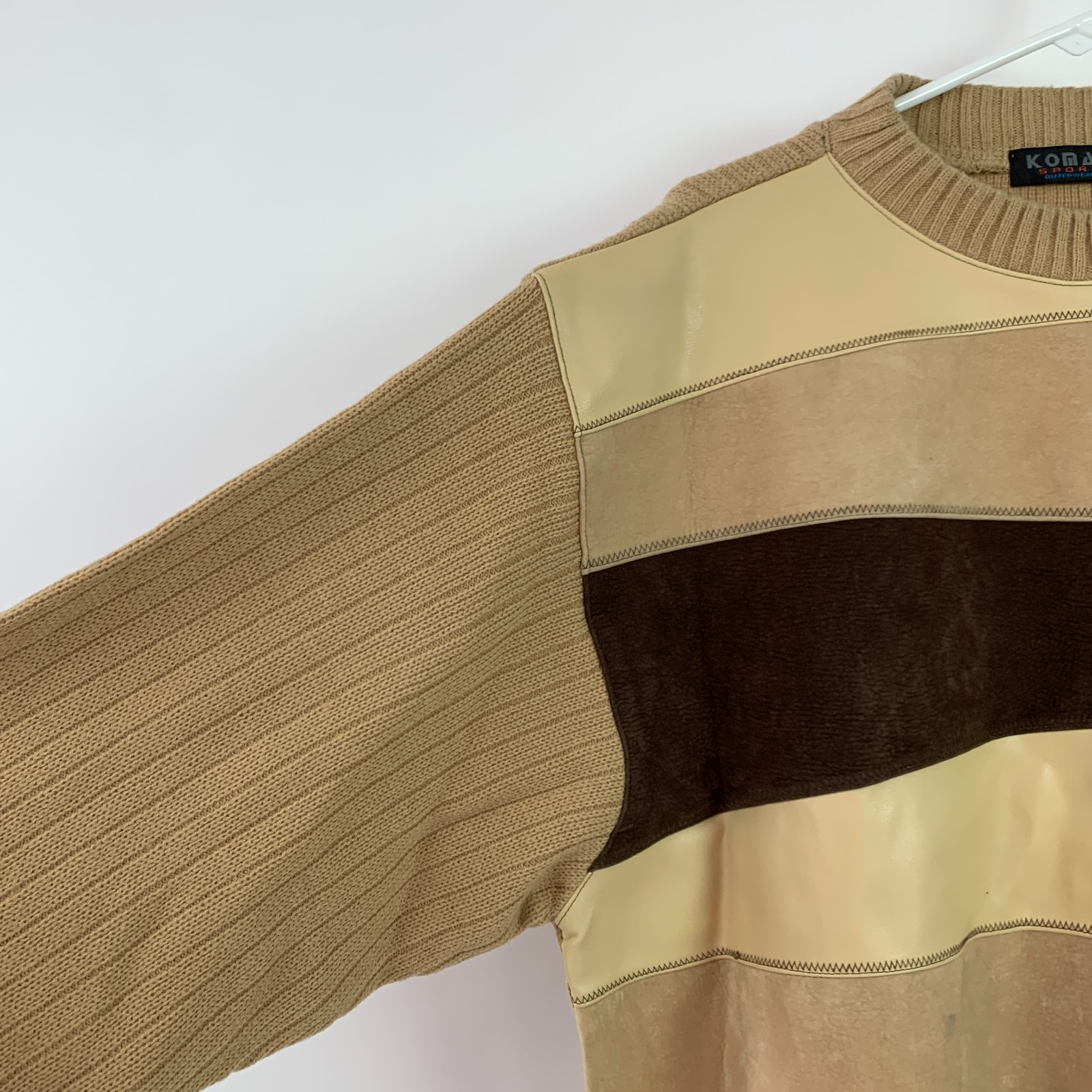 Vintage 90s Koman Patchwork Faux Suede Hip Hop Urbanwear Sweater Mens Size XL