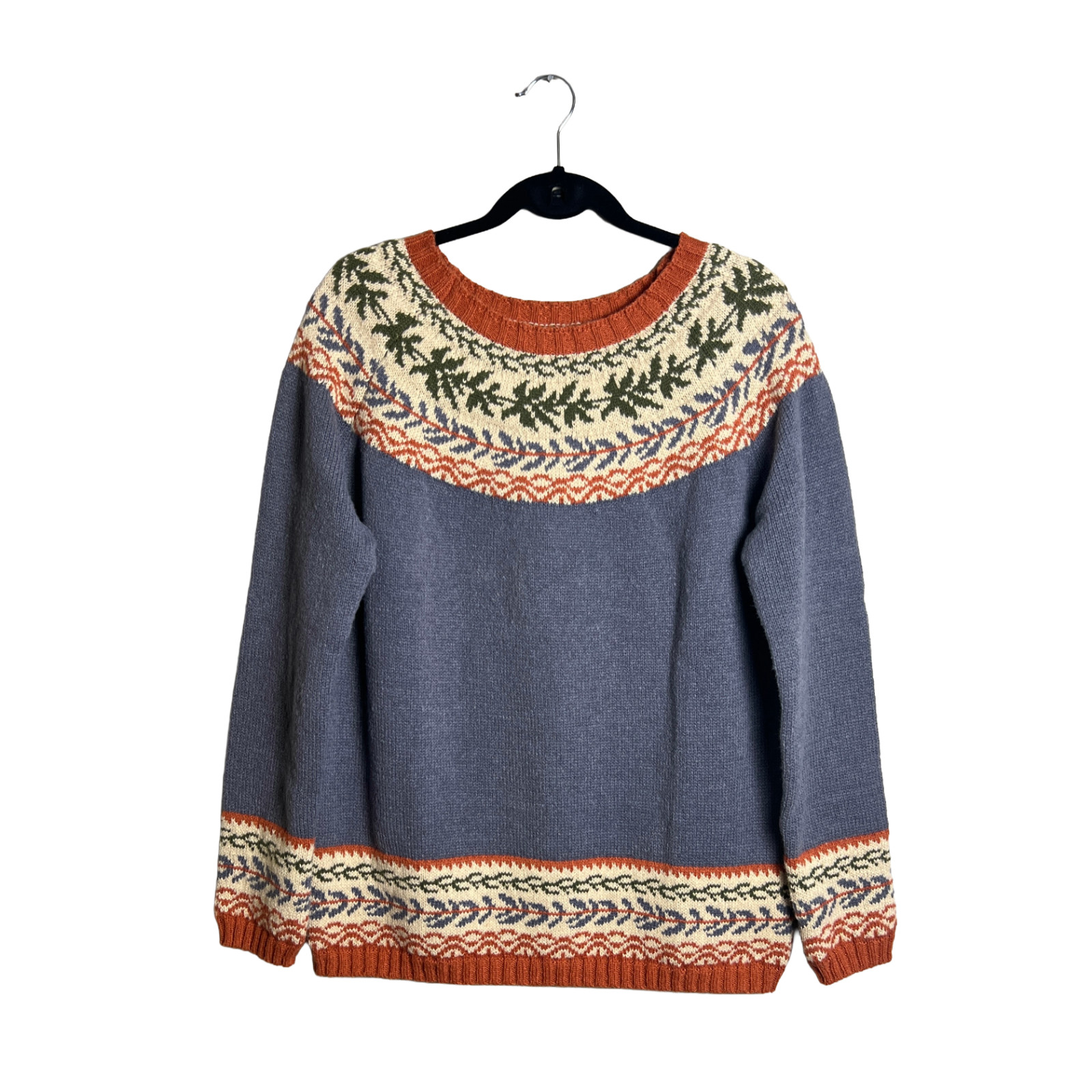 Fair Isle Knit Sweater Blue Boho Cottagecore Large