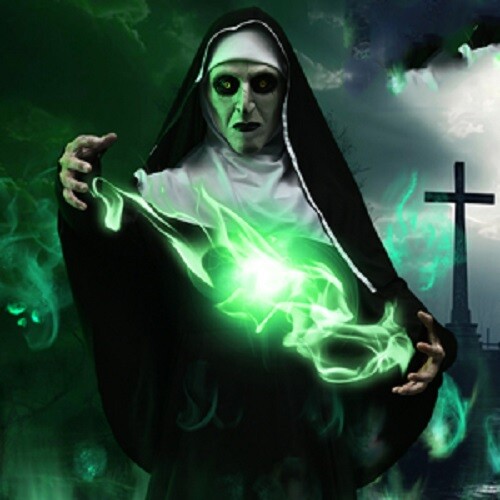 Halloween Horror Scary Nun Black Robe Suit + Mask Costume Cosplay w/Hood & Cross
