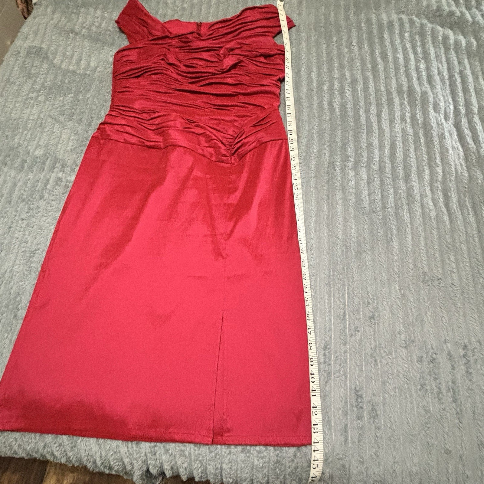 Tadashi Collection Red Satin Ruched Pleated Fit & Flare Midi Dress 16