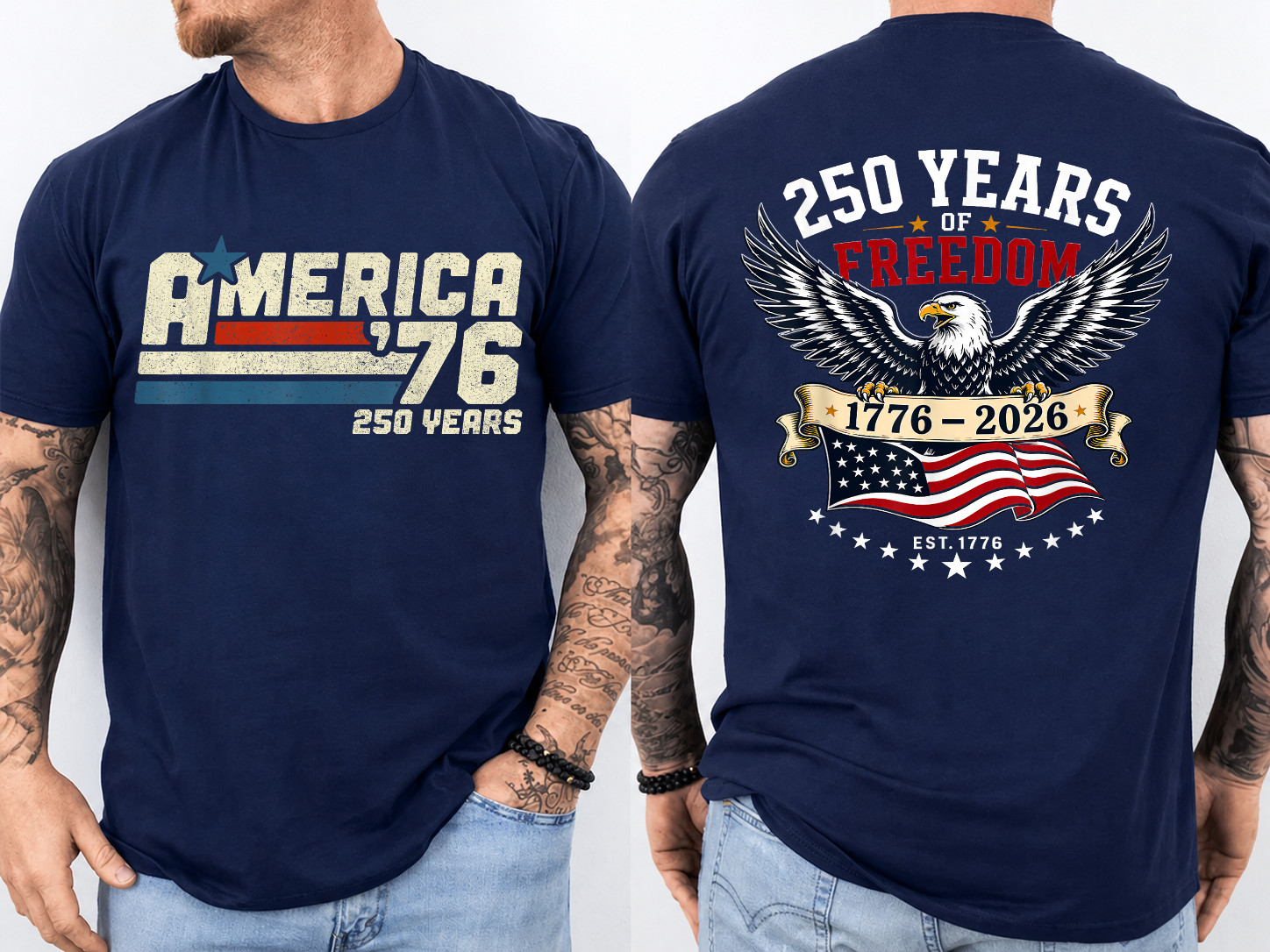 ( 2 SIDES) 250 Years of Freedom 1776-2026 Eagle 4th of July 2026 T-Shirt
