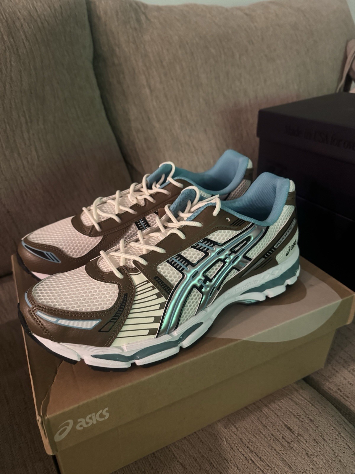 ASICS GEL KAYANO 12.1 SIZE 12 BLUE BROWN